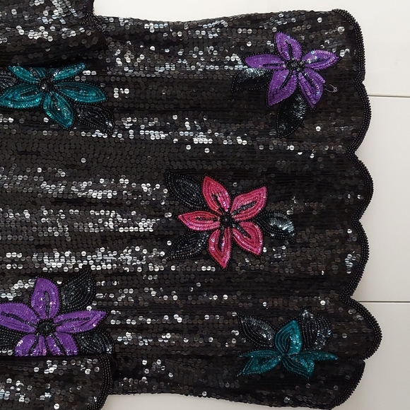 Vintage Jakelin Designs Floral Sequins & Beaded Top Size 3X Black - Picture 4 of 16